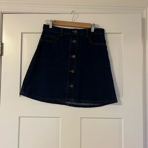 Noisy May Dark Blue Denim Button-Front A-Line Skirt